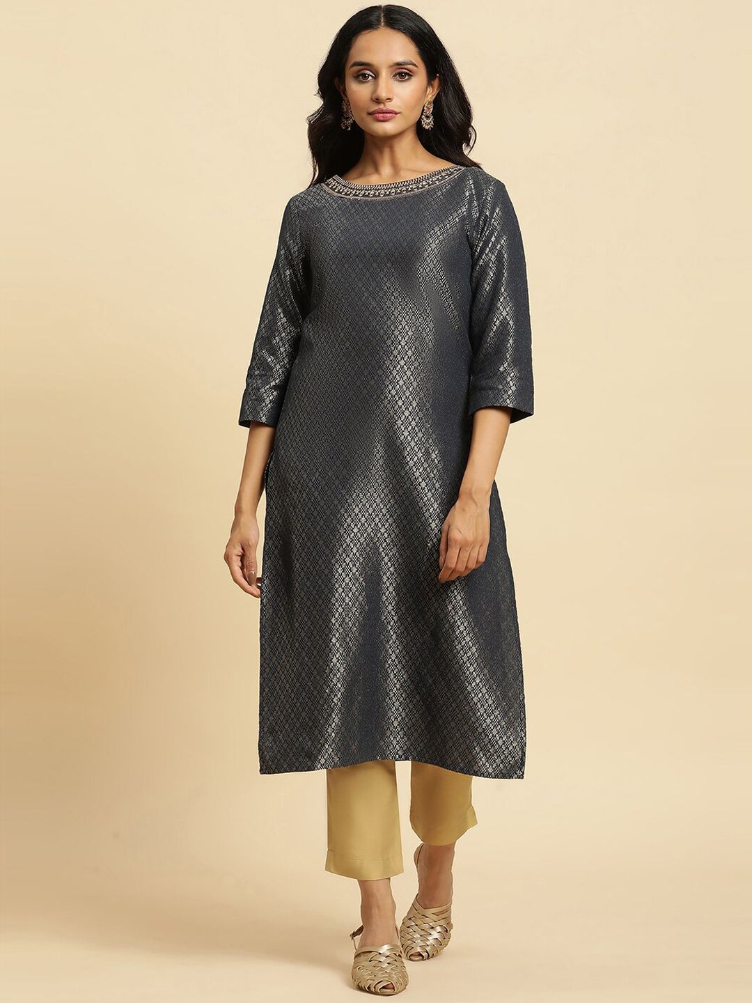 W Ethnic Motifs Woven Design Straight Kurta