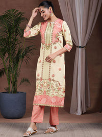 Libas Floral Printed Keyhole Neck Straight Kurta with Trousers & Dupatta