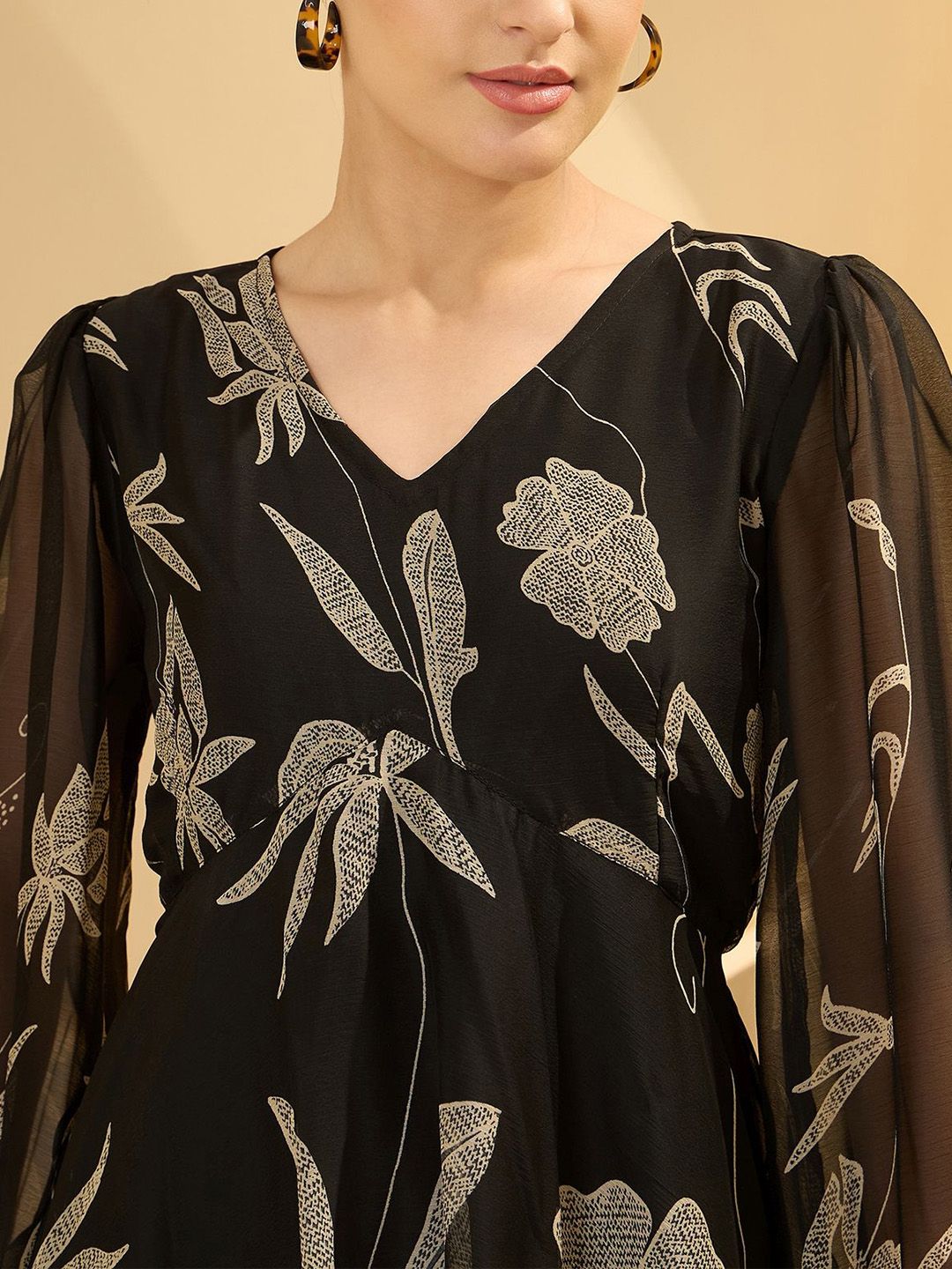 Antheaa Floral Print Chiffon Empire Top