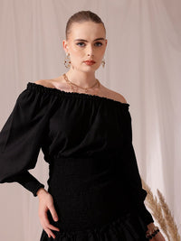 STREET 9 Off-Shoulder Smocked Georgette Layered A-Line Dress