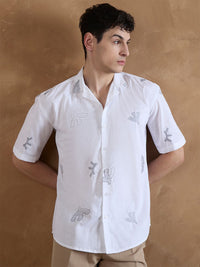 DENNISON Men Embroidered Oversized Cuban Collar Shirt
