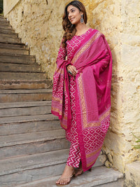 KALINI Keyhole Neck Ethnic Motifs Printed Regular Kurta with Trousers & With Dupatta