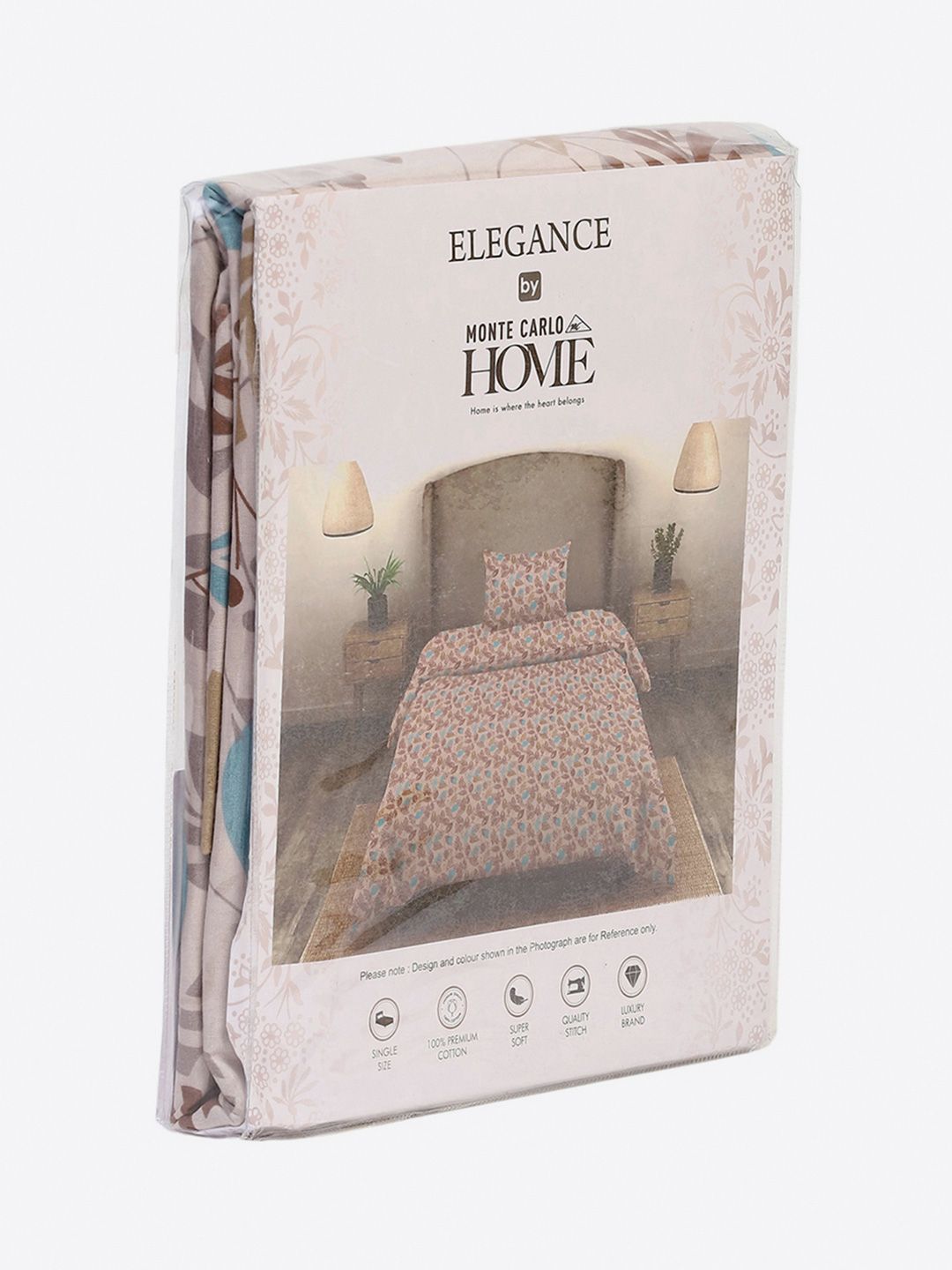 Monte Carlo Beige & Blue Floral Cotton 104 TC Single Bedsheet Set-2.24 m x 1.52 m