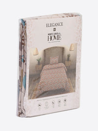 Monte Carlo Beige & Blue Floral Cotton 104 TC Single Bedsheet Set-2.24 m x 1.52 m