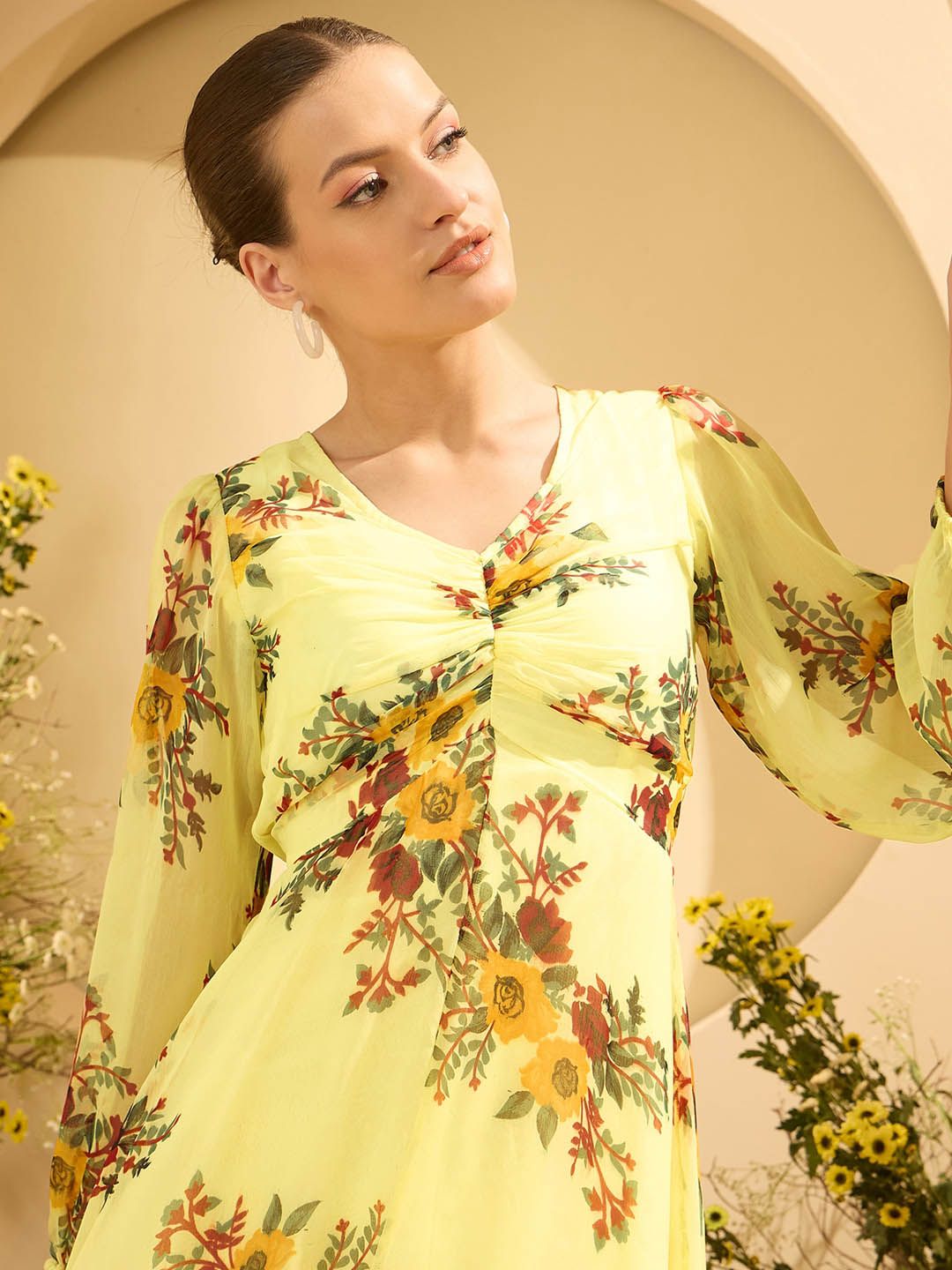 Antheaa Women Floral Print A-Line Midi Dress