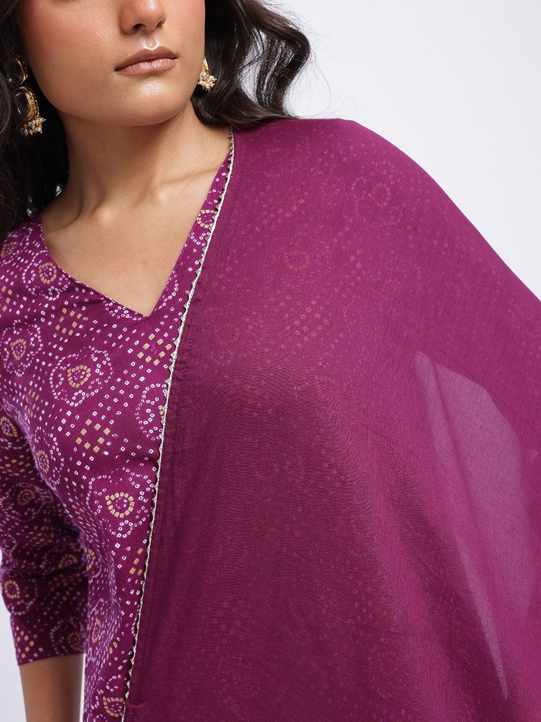 Anouk Women Bandhani Printed Gotta Patti Pure Cotton Kurta with Trousers & Dupatta