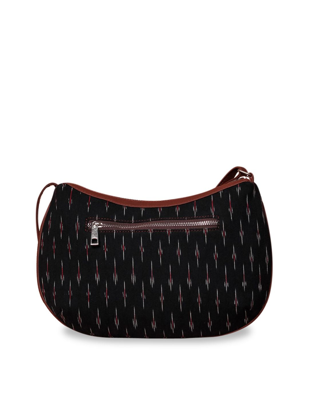 ZOUK Black & Grey Ikat Printed Half Moon Sling Bag