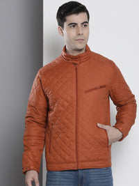 The Indian Garage Co Men Rust Orange Quilted Jacket