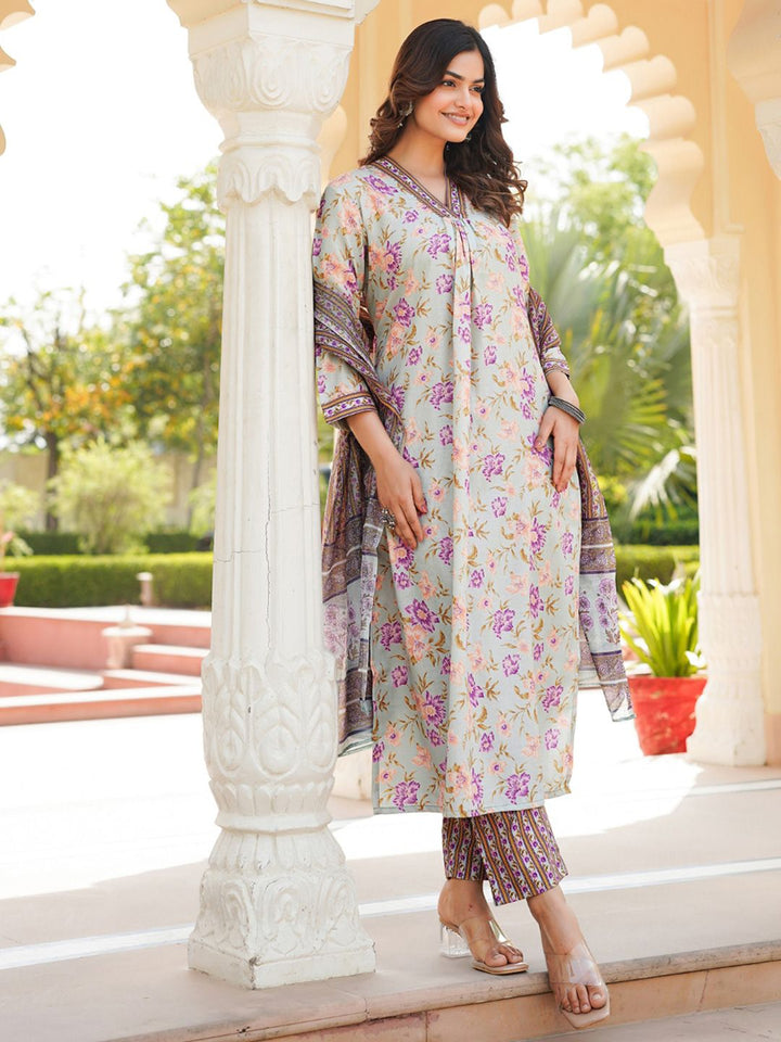 Kalini Floral dicetak lurus kurta dengan seluar dan dupatta