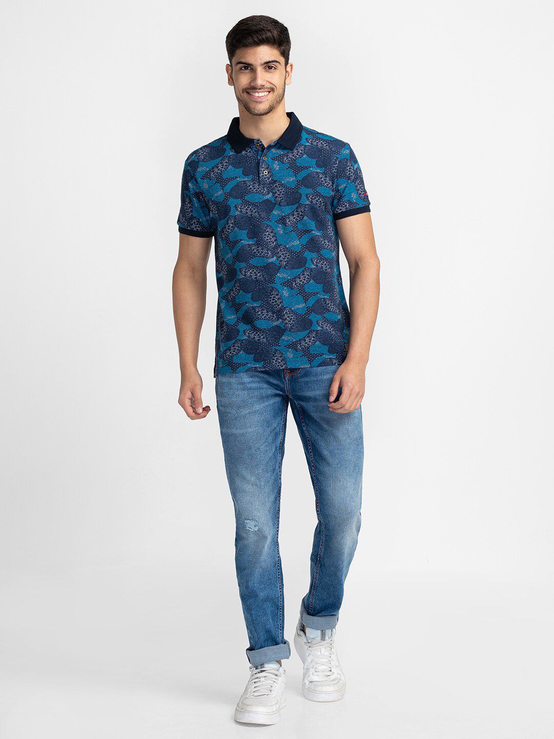 Being Human Floral Printed Polo Collar Cotton T-shirt