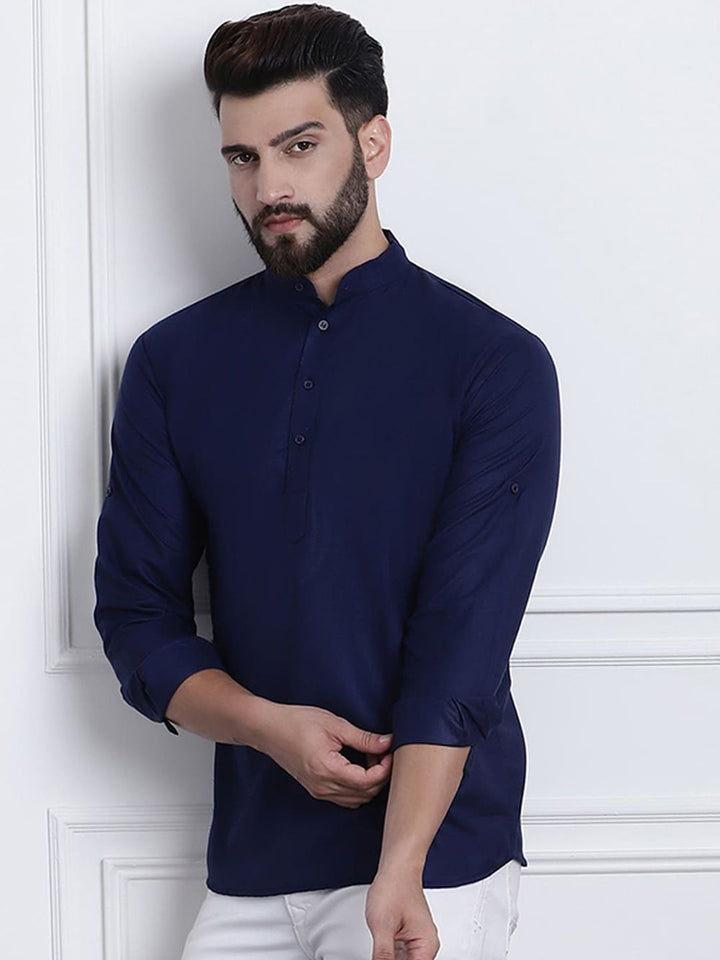 SOJANYA Band Collar Roll-Up Lengan Cotton Straight Kurta