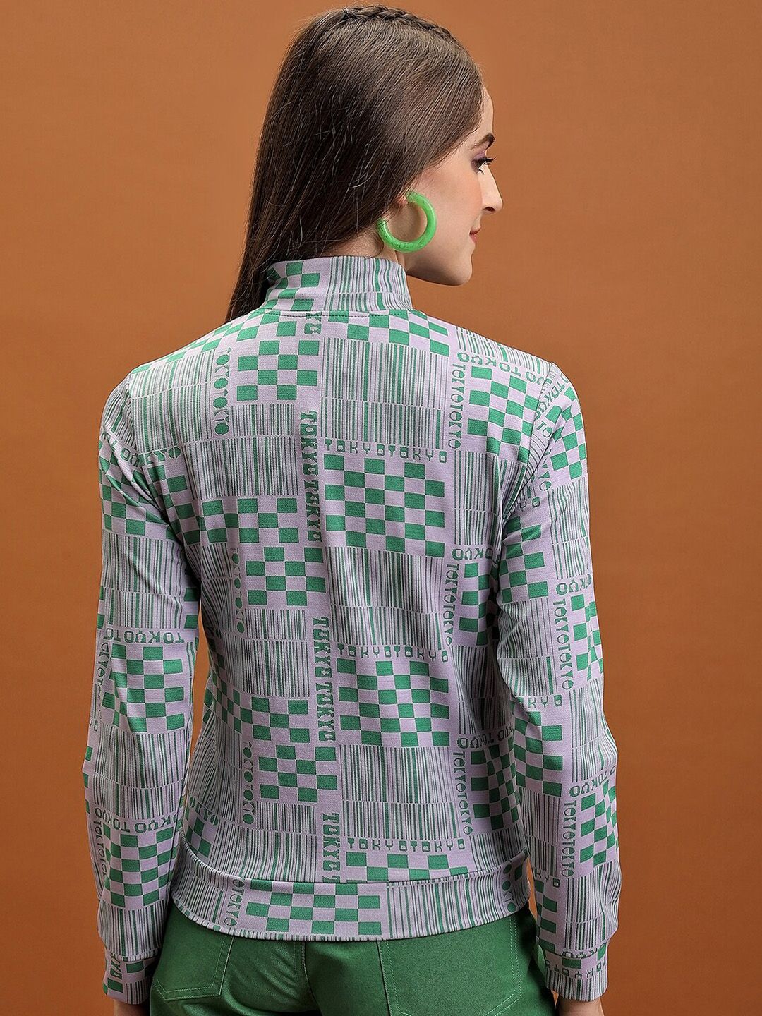 Tokyo Talkies Grey Geometric Printed Mock Collar Jacquard Open Front Jacket