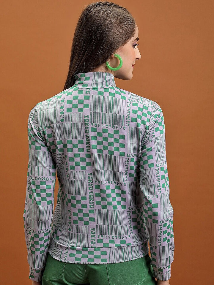 Tokyo Talkies Grey Geometric Printed Mock Collar Jacquard Open Front Jacket