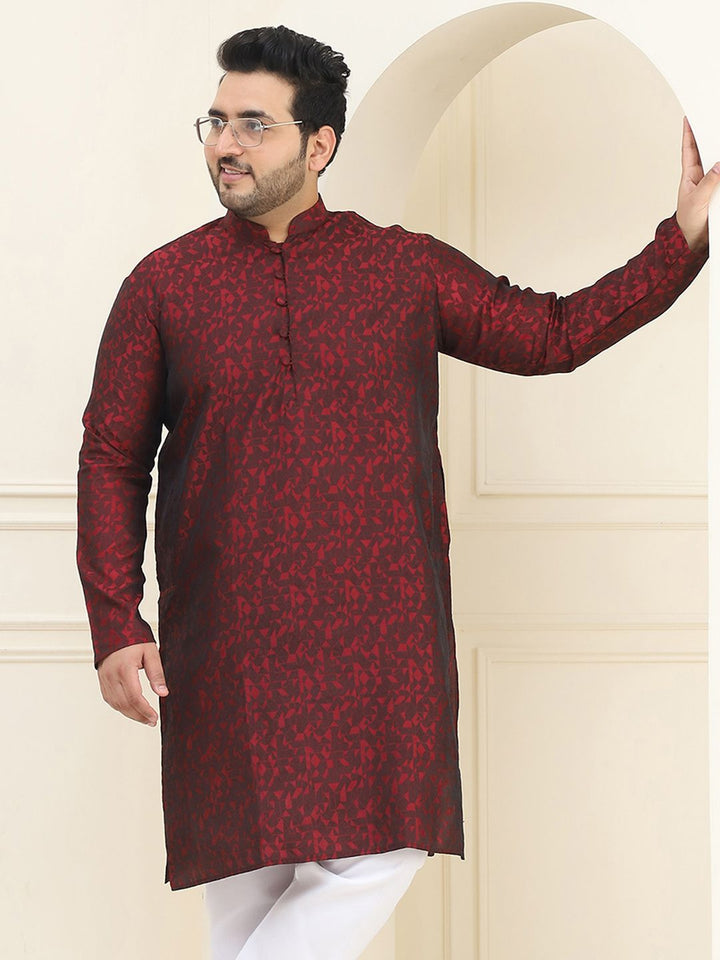 SOJANYA PLUS Lelaki Plus Size Red & Black Woven Design Straight Kurta