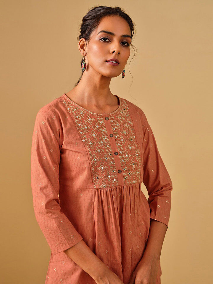 Global Desi Printed Round Neck Pure Cotton Empire Top