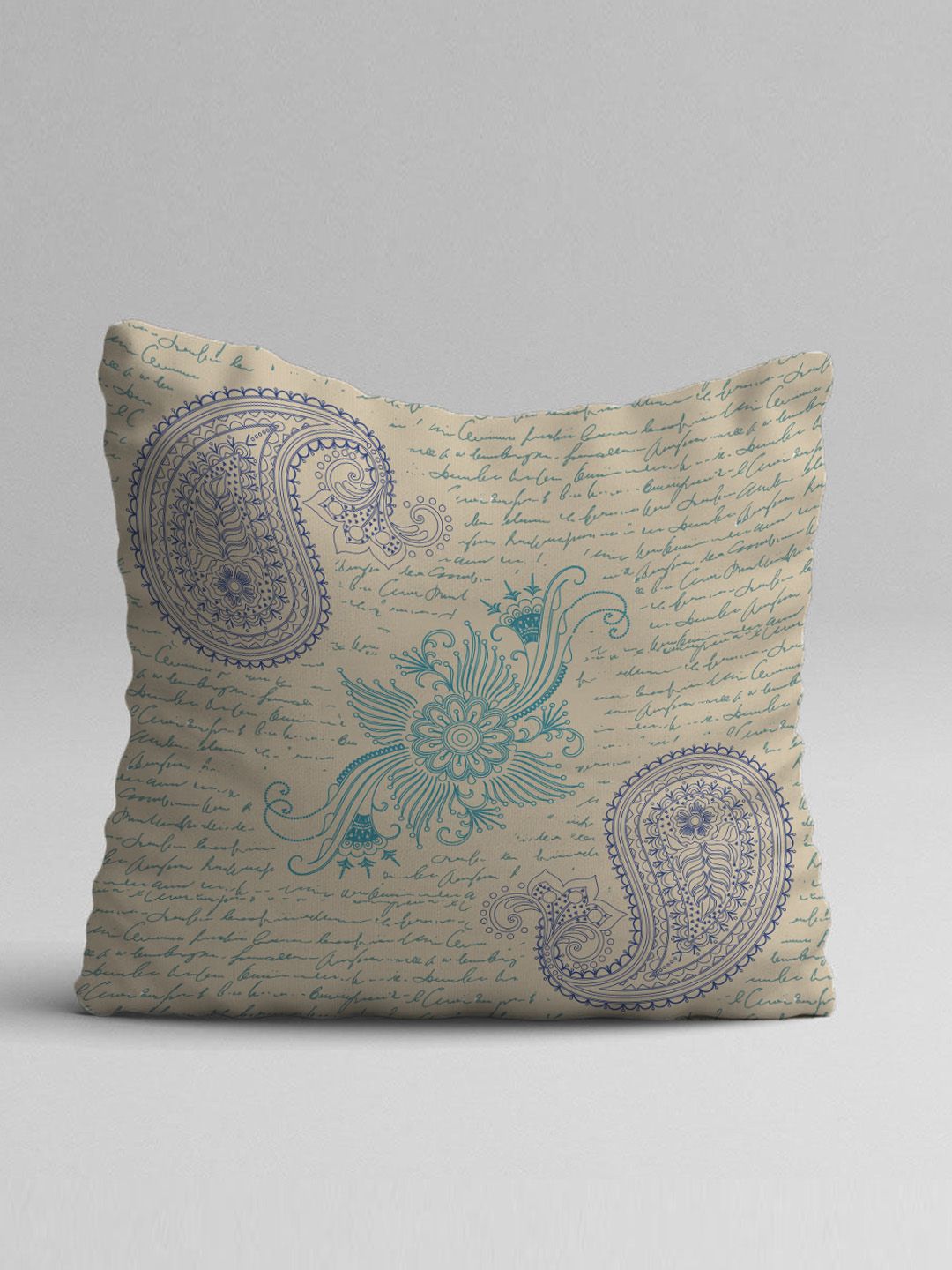 STITCHNEST Set Of 5 Teal & White Ethnic Motifs Square Cushion Covers