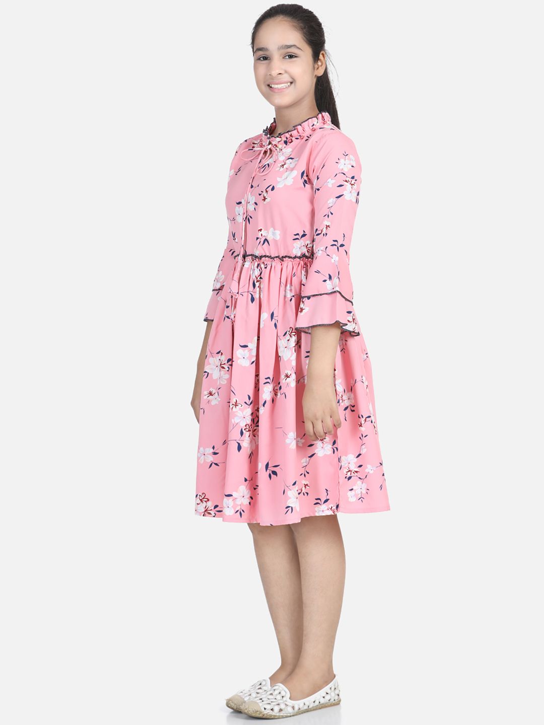 Cutiekins Girls Pink & White Printed Fit & Flare Dress