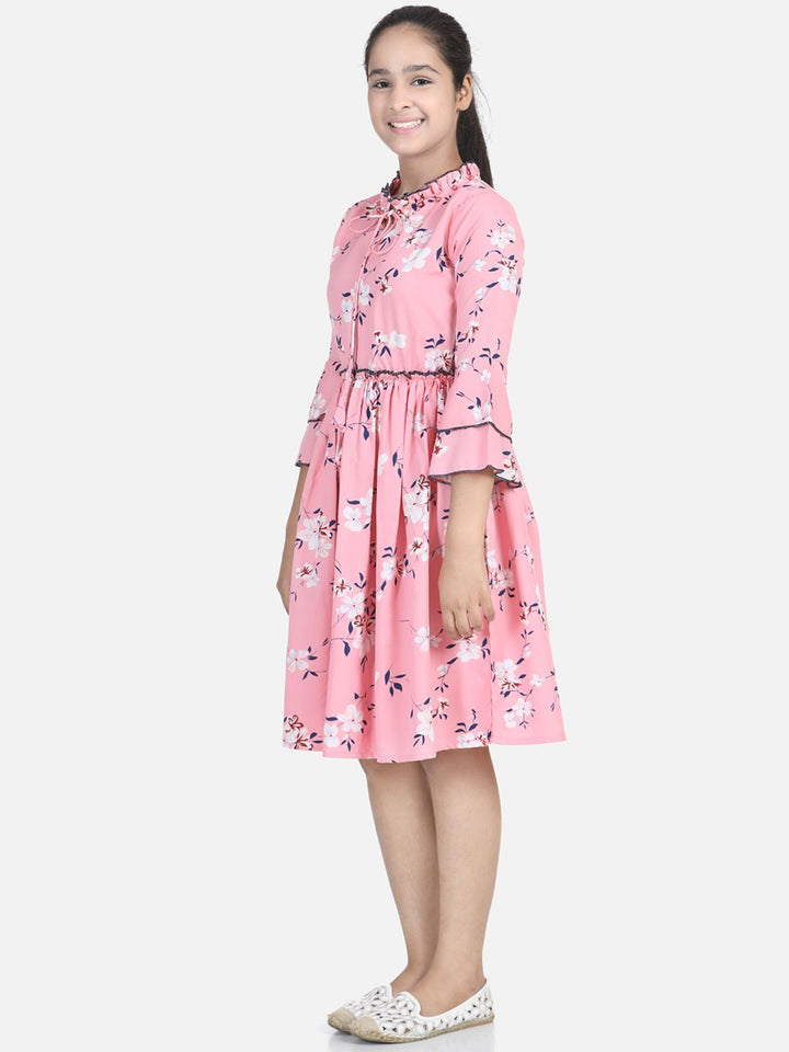 Cutiekins Girls Pink & White Printed Fit & Flare Dress