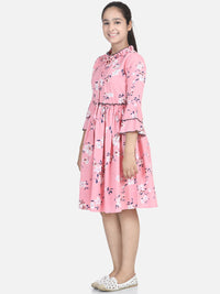 Cutiekins Girls Pink & White Printed Fit & Flare Dress