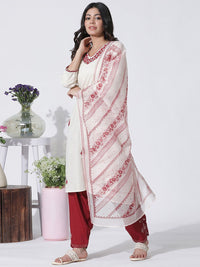W Ethnic Motifs Thread Work Pure Cotton Straight Kurta with Trousers & With Dupatta