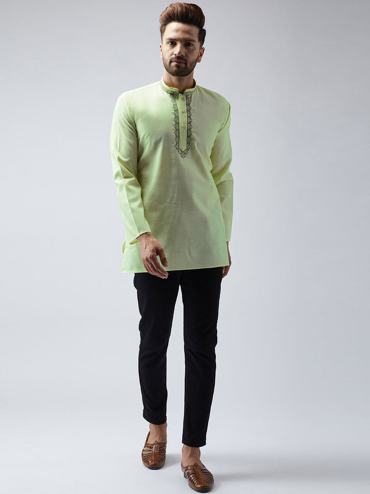 SOJANYA Kurta Pendek Bersulam Hijau Limau Lelaki