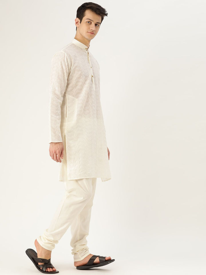 SOJANYA Men Off-White Chikankari Embroidered Semi-Sheer Straight Kurta