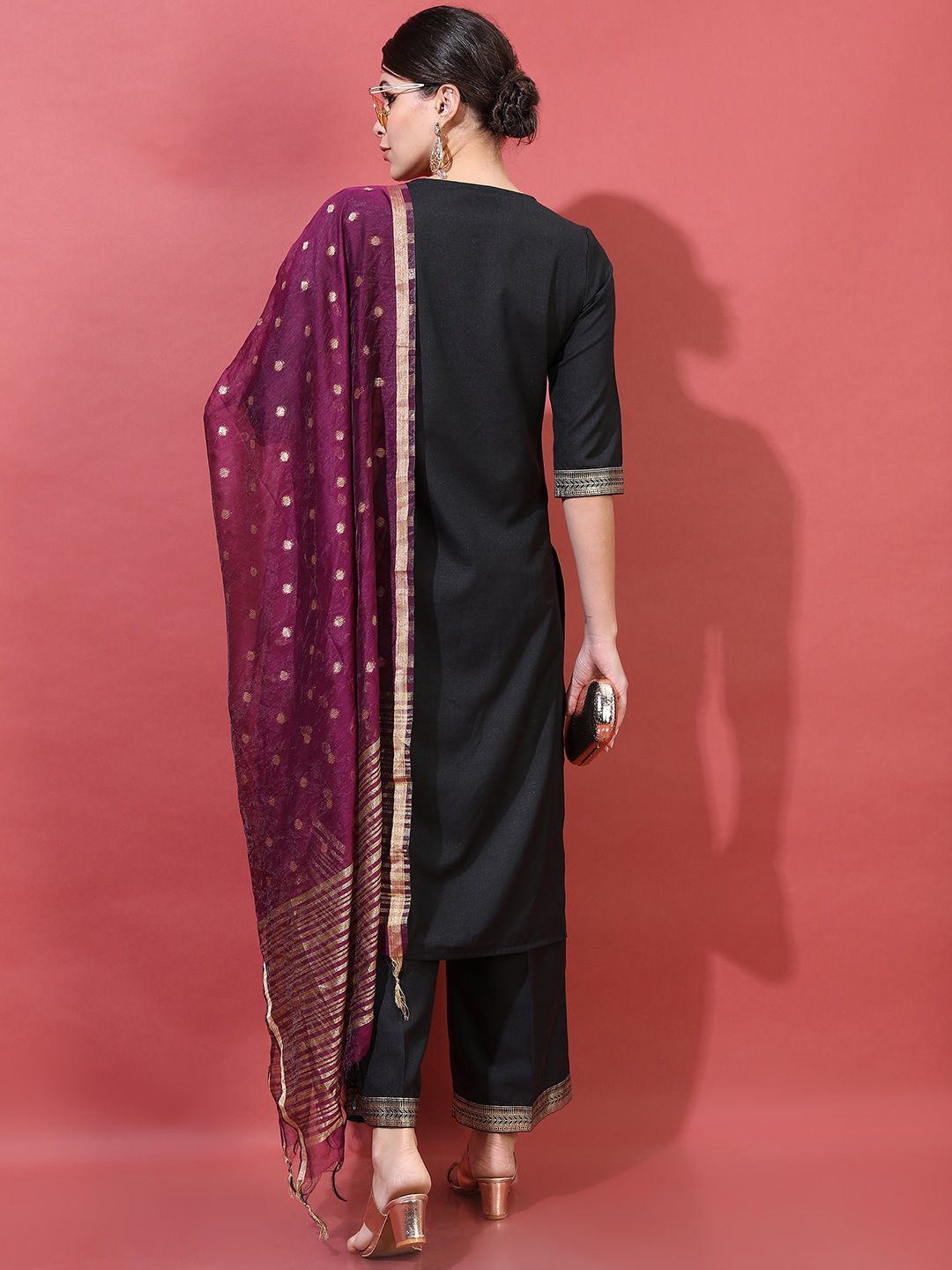 Vishudh Women Black Ethnic Motifs Printed Kurta with Trousers & Dupatta