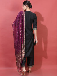 Vishudh Women Black Ethnic Motifs Printed Kurta with Trousers & Dupatta