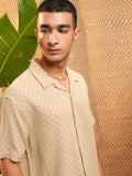 HIGHLANDER Men Dobby Textured Solid Cuban Collar Relaxed Shirt
