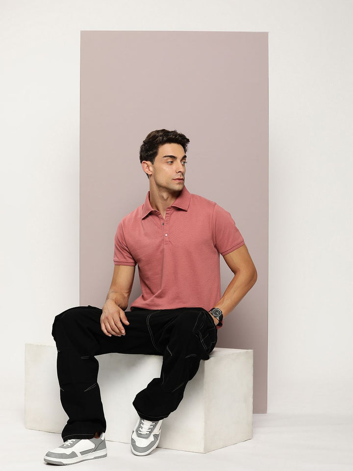 DILLINGER Men Polo Collar Honeycomb Structure T-shirt