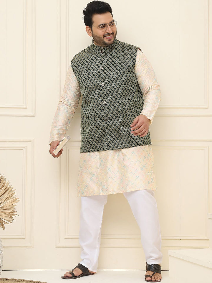 SOJANYA PLUS Men Printed Nehru Plus Size Jacket