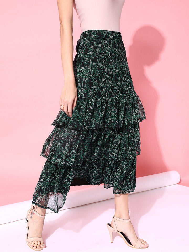 STREET 9 Women Green Printed Maxi Flared Skirt
