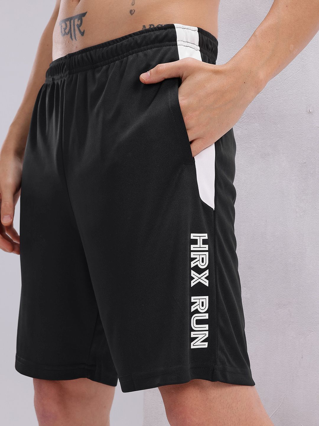 HRX by Hrithik Roshan Men Monochrome Typography Rapid-Dry Running Shorts