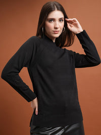 Tokyo Talkies Black Mock Collar Acrylic Pullover