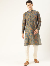 SOJANYA Kurta Lurus Bercetak Biru & Jingga