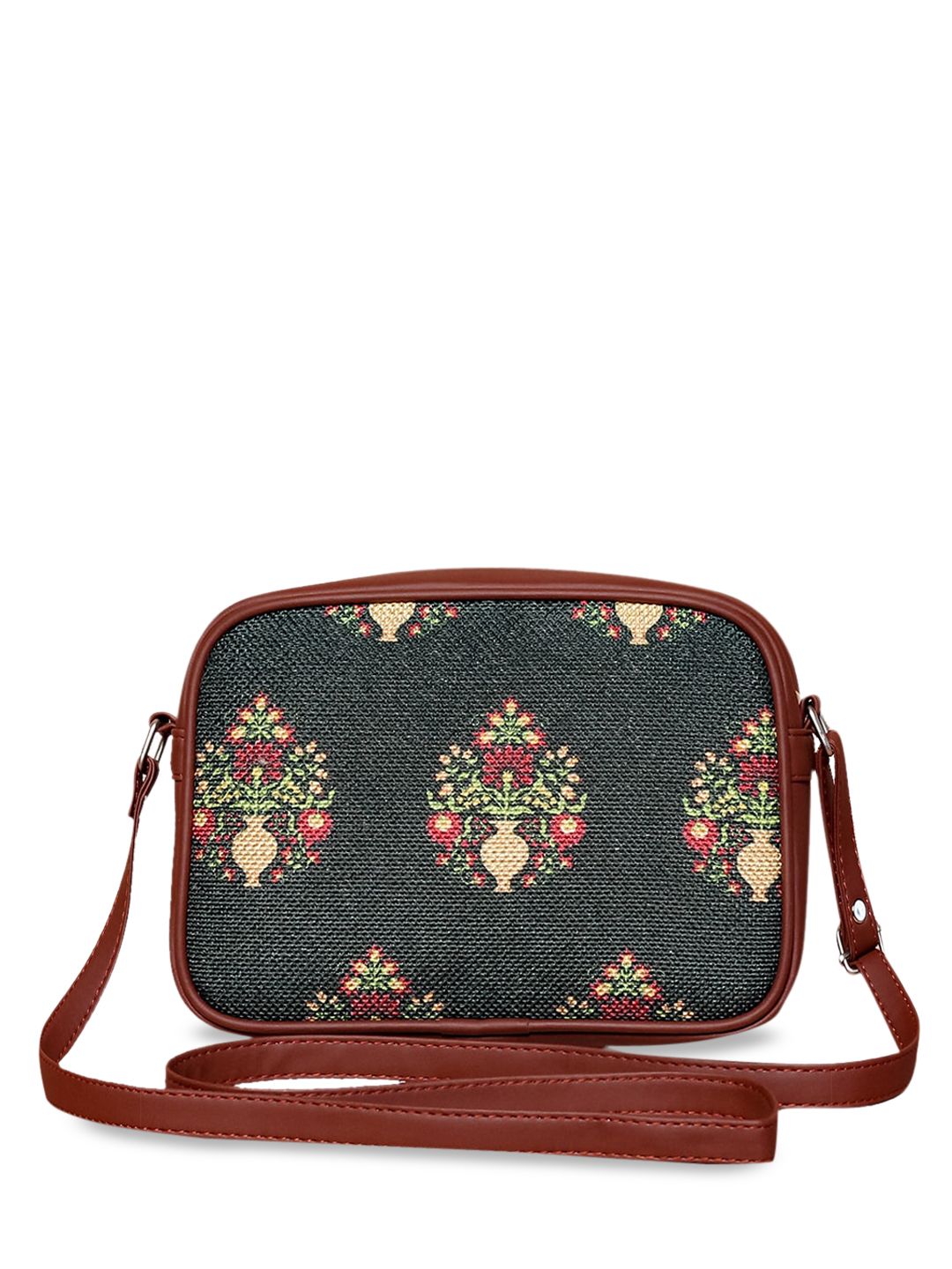 ZOUK Green Floral Structured Sling Bag