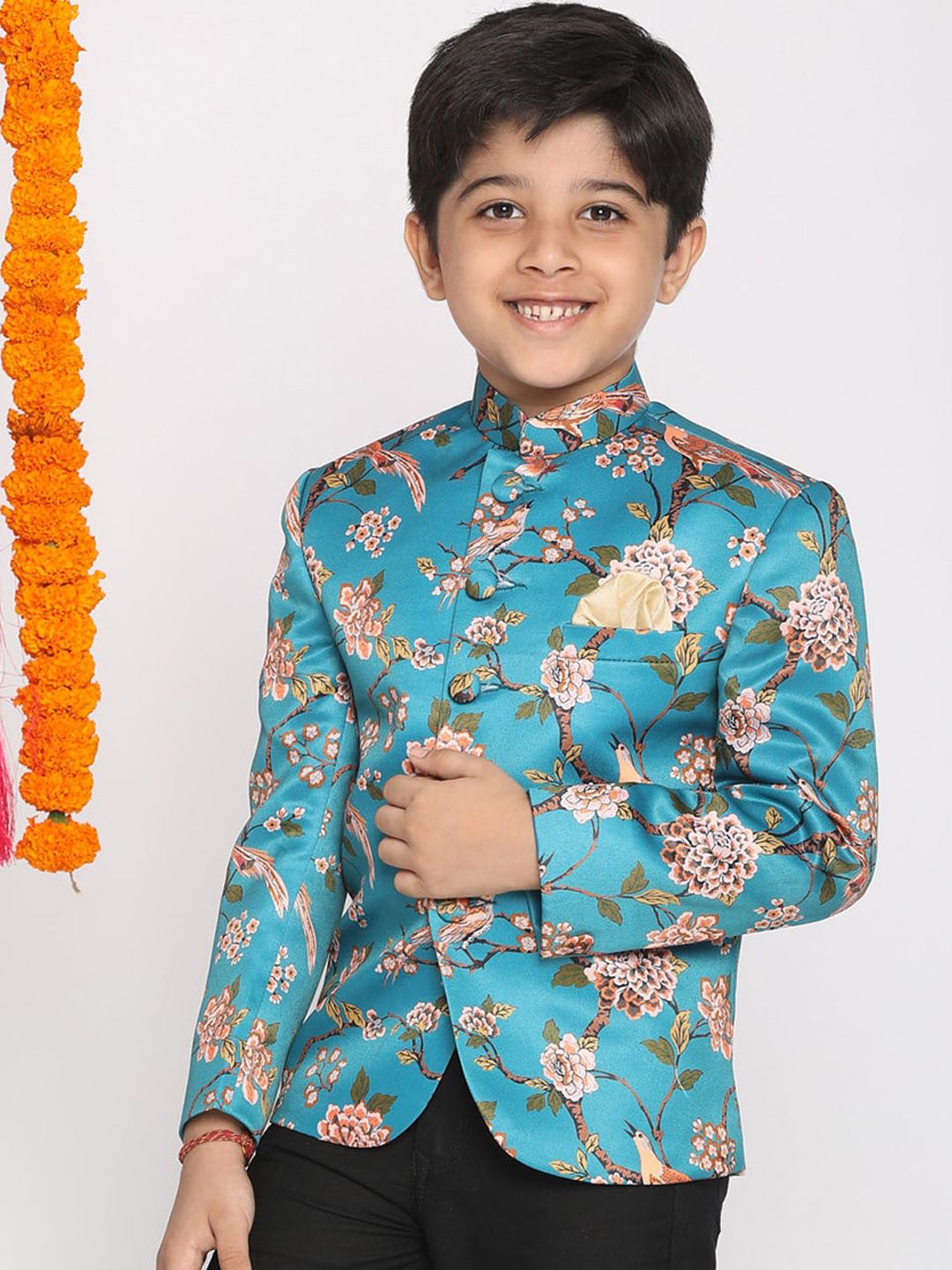 VASTRAMAY Boys Printed Slim Fit Bandhgala Jodhpuri Blazer