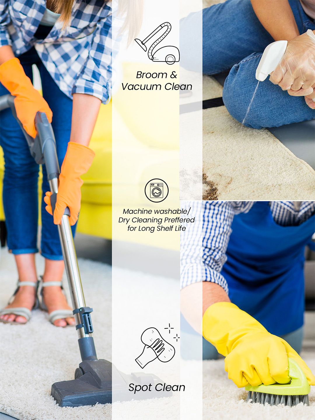 URBAN SPACE Grey & Off White Floral Printed Vintage Anti-Skid Carpet