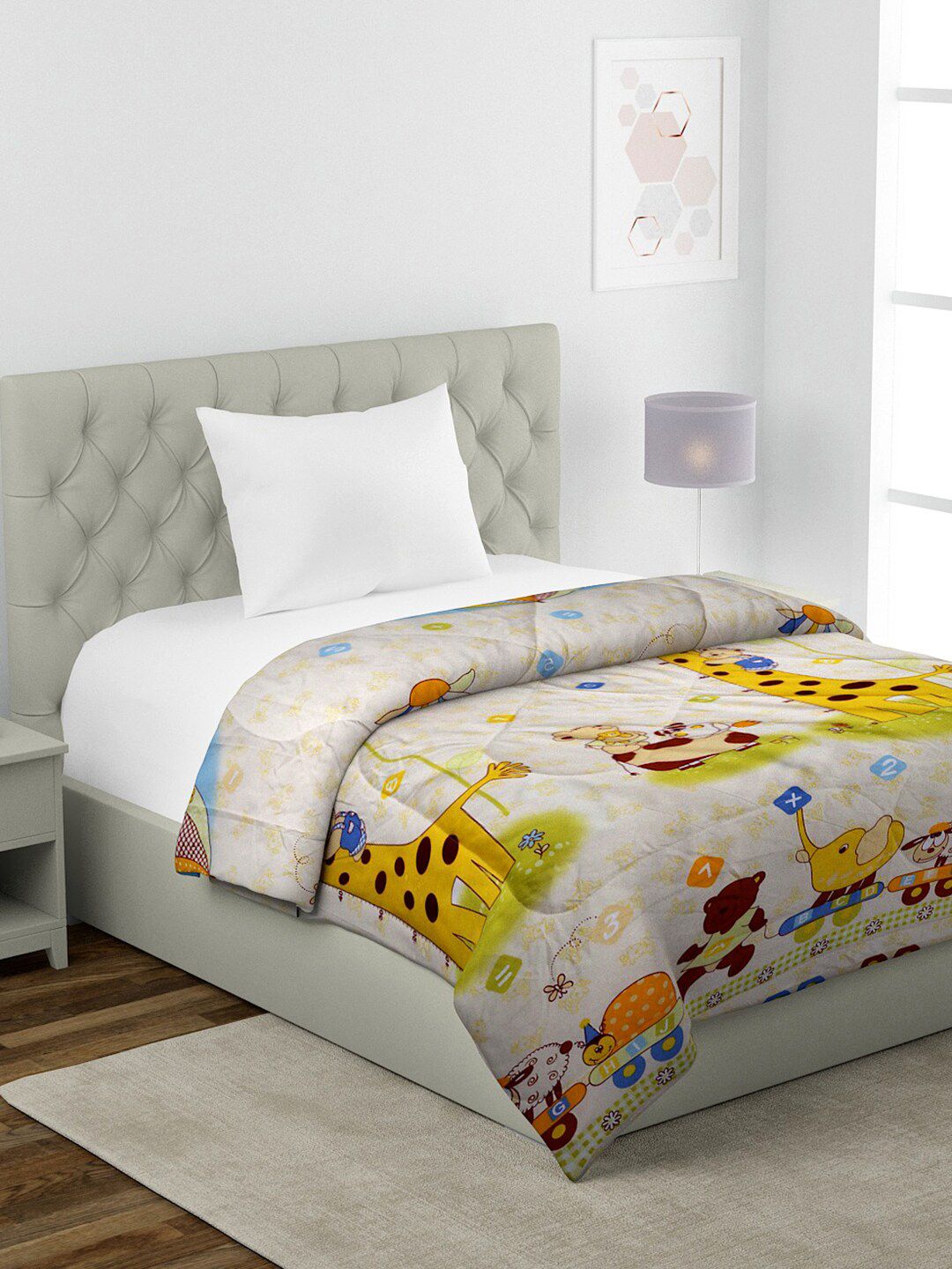 HOSTA HOMES White & Yellow Cartoon Characters Heavy Winter 210 GSM Single Bed Comforter