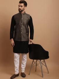 SOJANYA Ethnic Embroidered Sequinned Pure Cotton Kurta & Churidar With Nehru Jacket