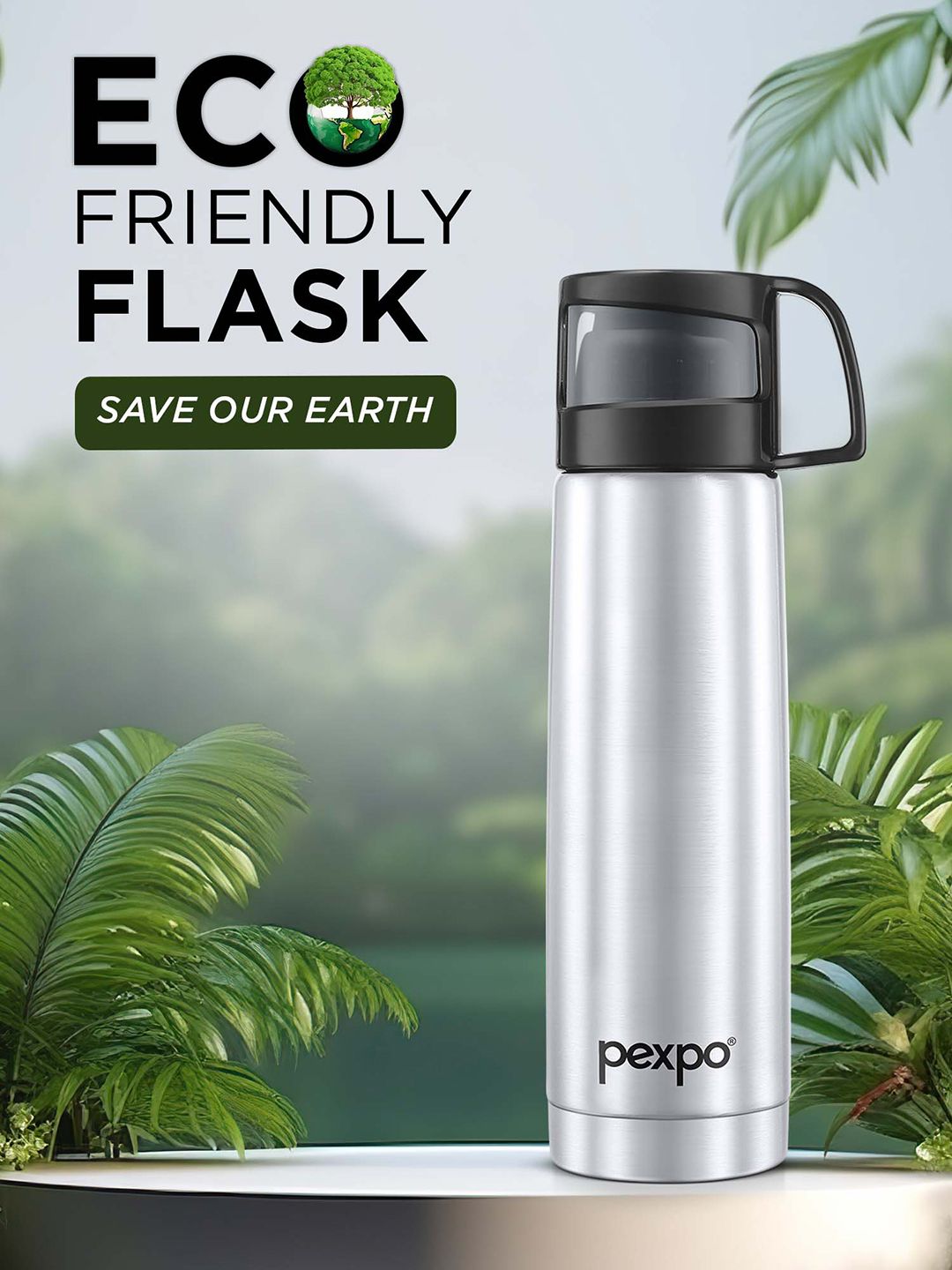 Pexpo Fererro Silver-Toned Printed ISI Certified Thermosteel Flask Water Bottle 500ml
