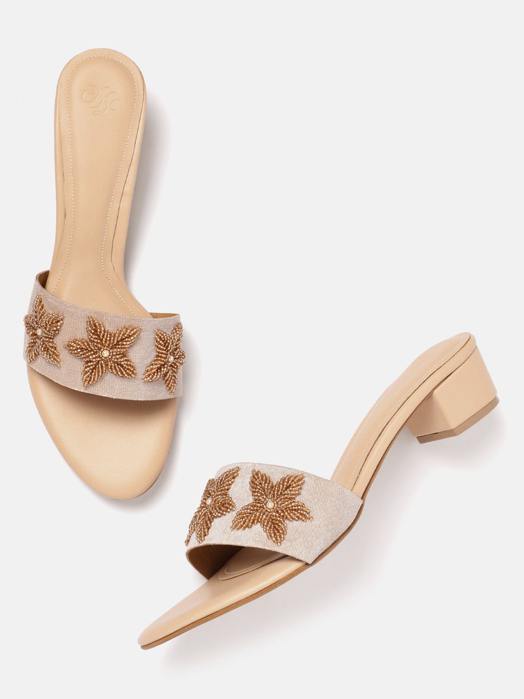 House of Pataudi Beads Embellished Floral Comfort Heels