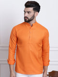 Anug by SOJANYA Men Orange Band Collar Kurta