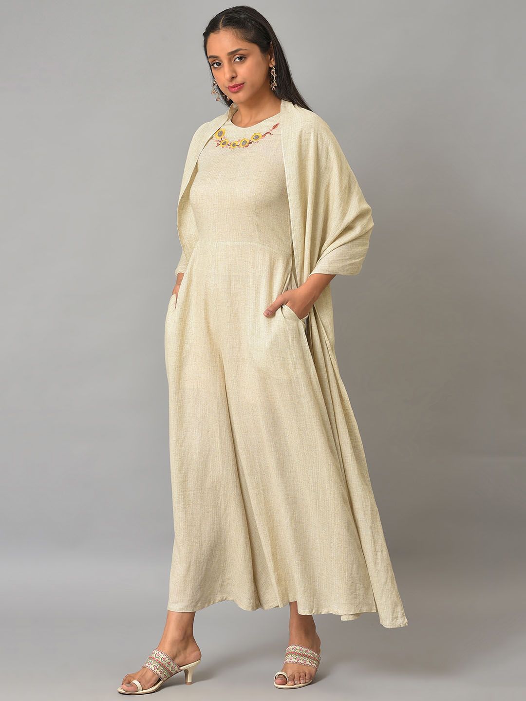 W Women White Solid Flared Jumpsuit