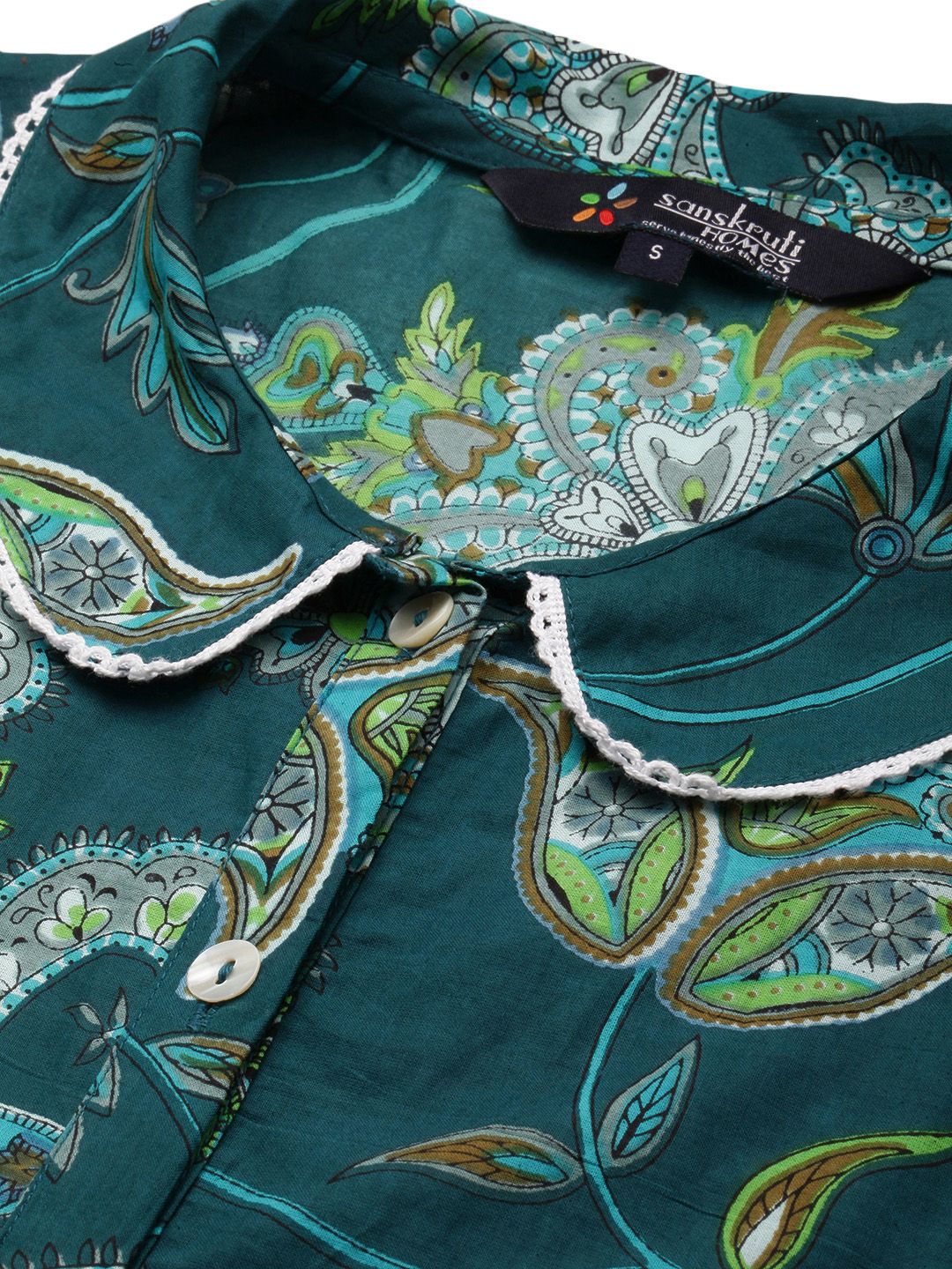 SANSKRUTIHOMES Women Green Pure Cotton Printed Shorts Set