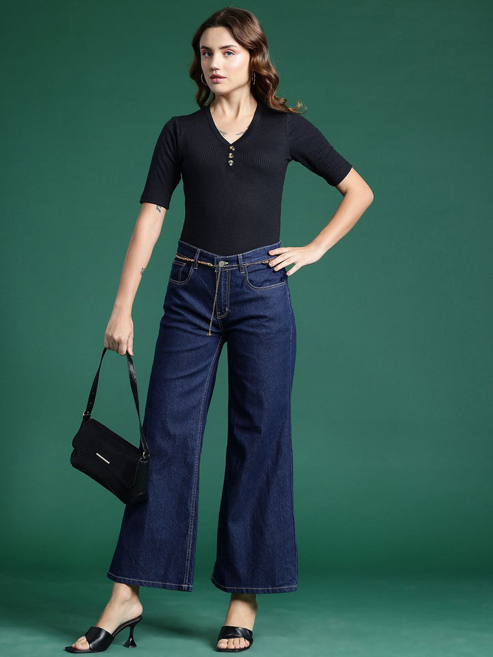 DressBerry Women Wide Leg Stretchable Jeans