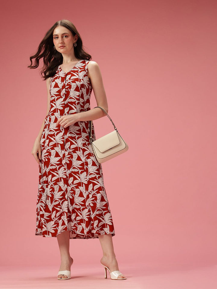 Dressberry Tropical Print A-Line Midi Dress
