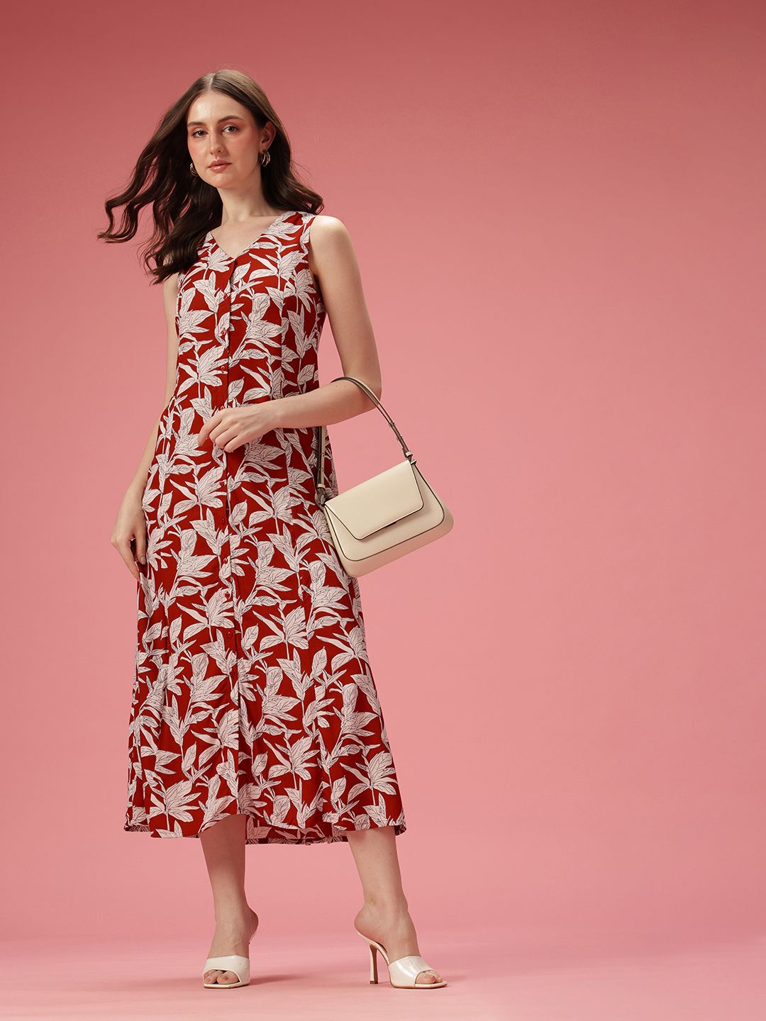 Dressberry Tropical Print A-Line Midi Dress