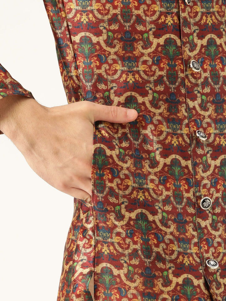 SOJANYA Men Brown & Beige Printed Straight Kurta