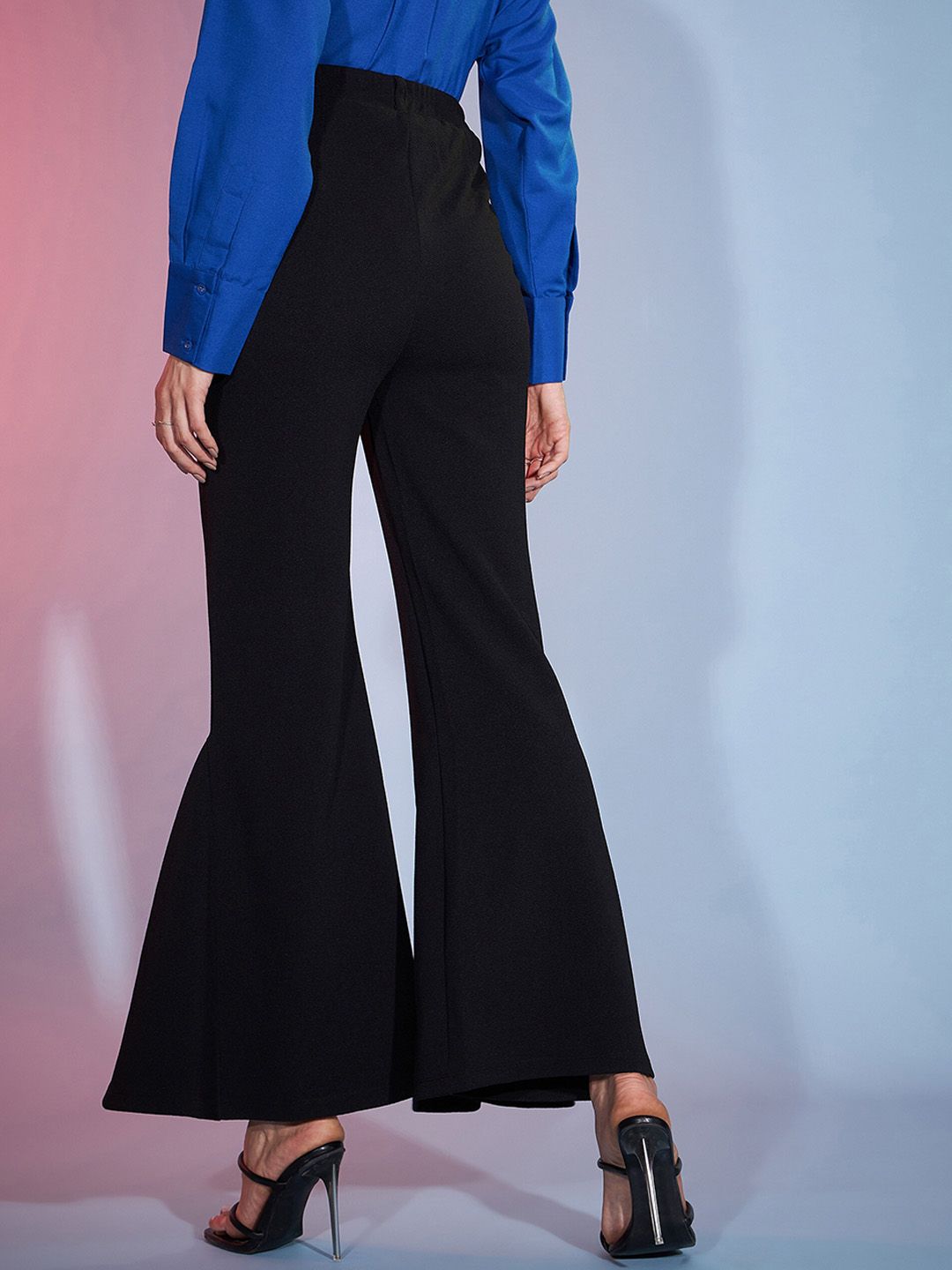 SASSAFRAS Women Black Flared High-RiseTrousers